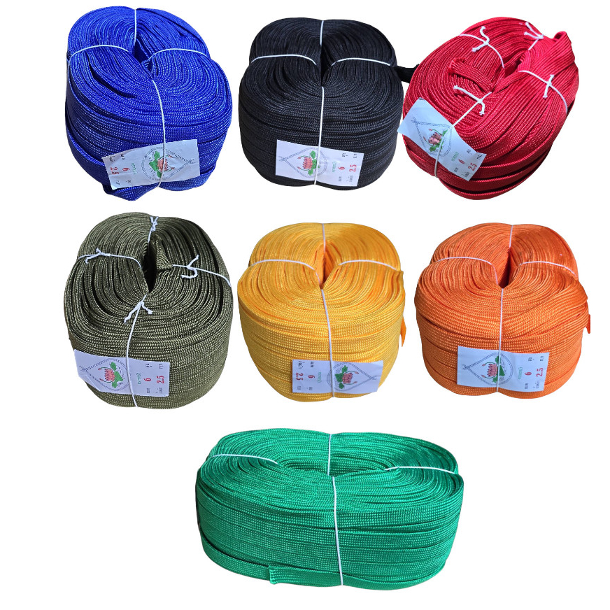ตราดอกบัว เชือกถักแบน เชือกผ้าร่ม เชือกแบนใหญ่ ขนาด 6 หุน 20 มม. (ความยาวประมาณ 100 เมตร/ม้วน)