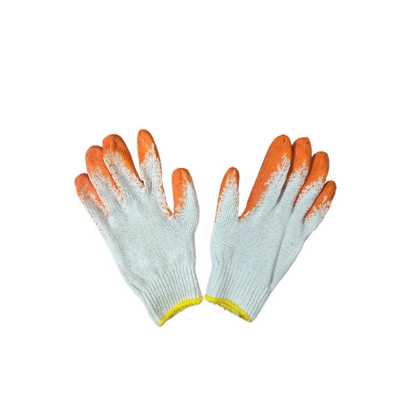 ถุงมือผ้า เคลือบยางพารา สีส้ม สำหรับกันลื่น แบบเต็มนิ้ว จำหน่ายเป็นโหล (12คู่)