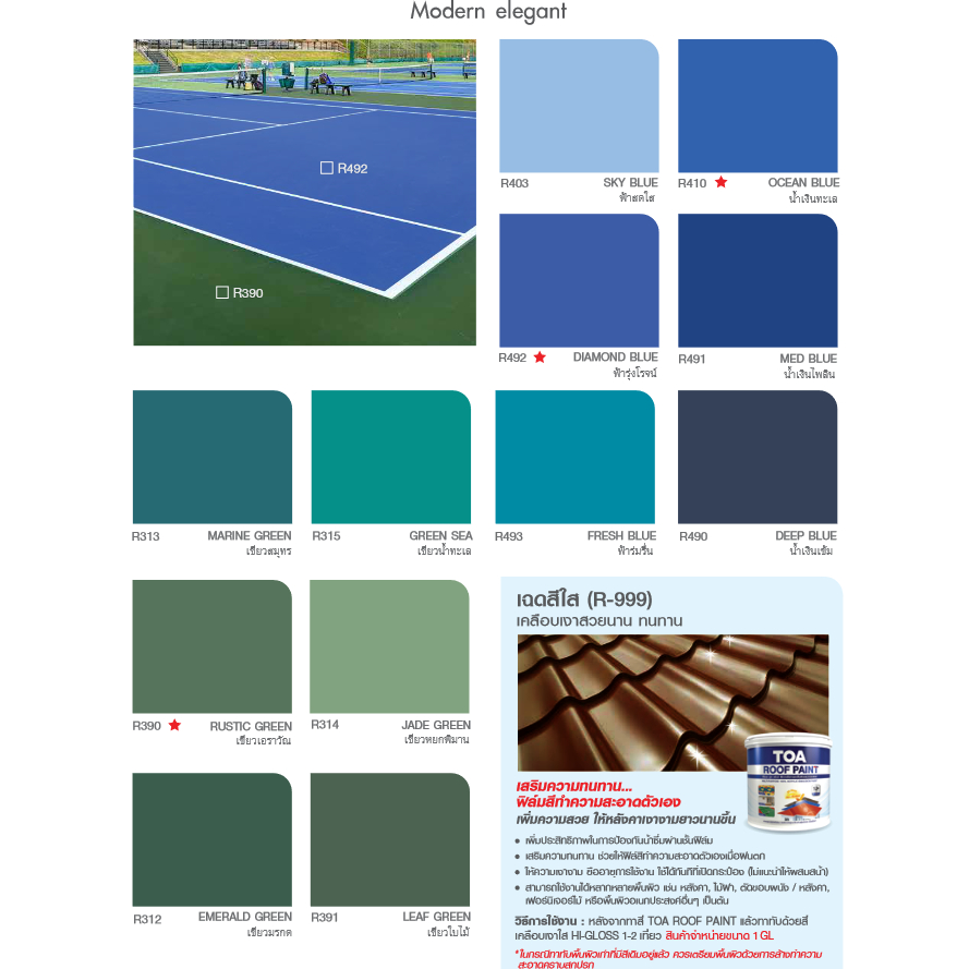 TOA Roof Paint สีทาหลังคา และ สนามกีฬา ทีโอเอ เฉดสีมาตรฐาน ขนาดแกลลอน