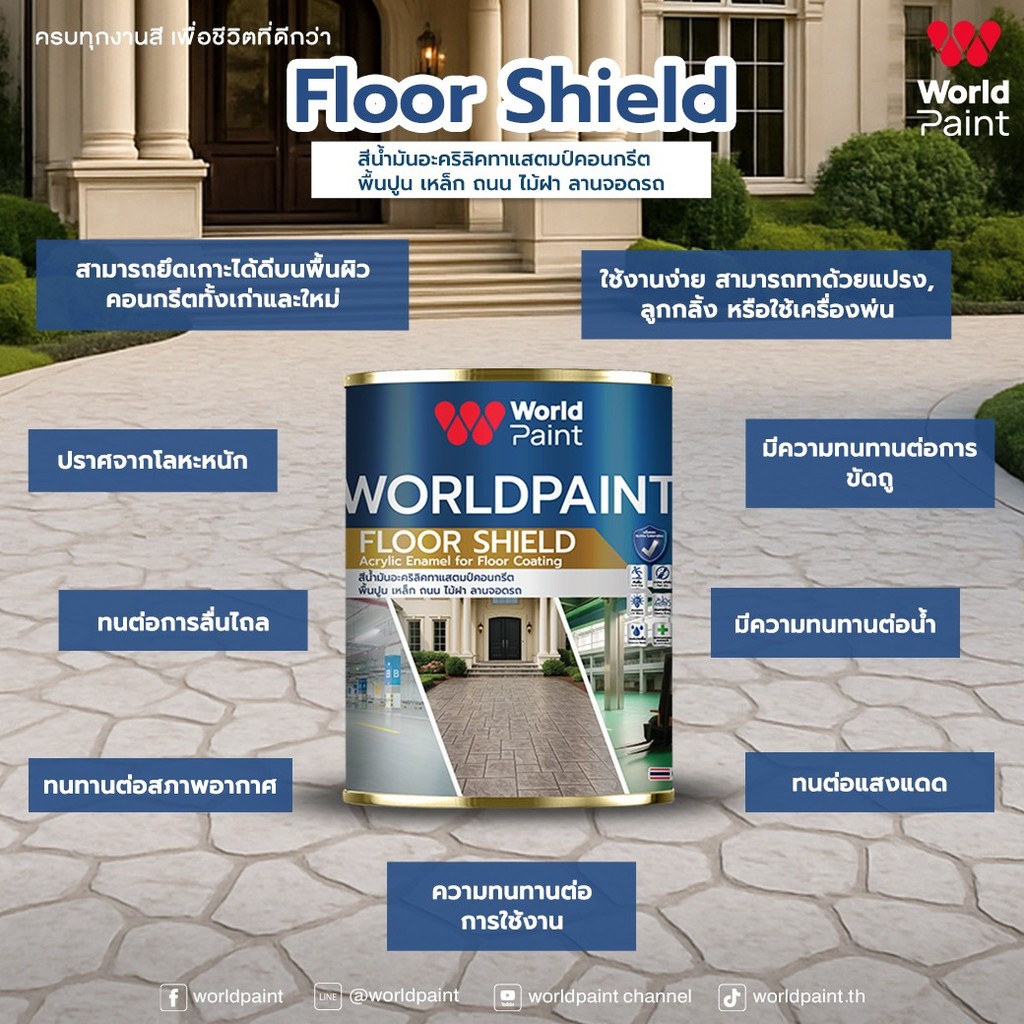 World Paint Floor Shield เวิลด์เพ้นท์ ฟลอร์ชิลด์ สีน้ำมันอะคริลิก สำหรับทาพื้น Part A+B ขนาด 3 กก.