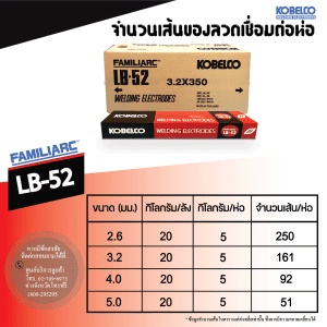 KOBE ลวดเชื่อมไฟฟ้าเหล็กเหนียวแรงดึงสูง KOBE LB-52 E7016 ลวดเชื่อมเหล็กเหนียวทน แรงดึงสูง โกเบ แอลบี 52