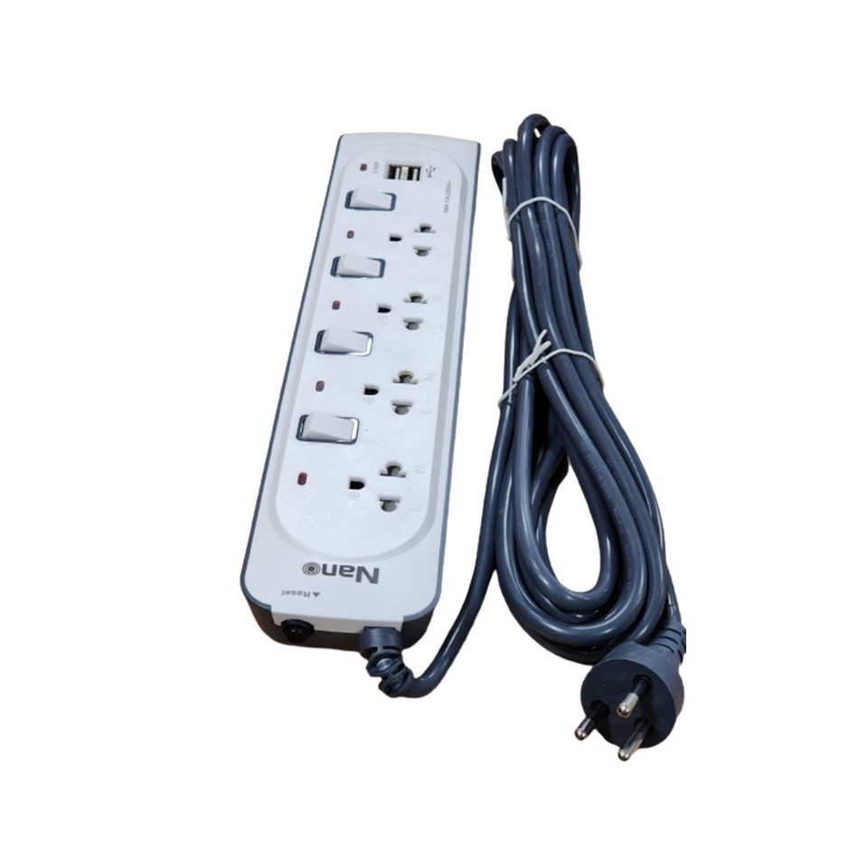 NANO นาโน ปลั๊กไฟ รางปลั๊กพ่วง คุณภาพมาตรฐาน มอก. รุ่น NN-CES4U-5M สายไฟคุณภาพยาว 5 เมตร