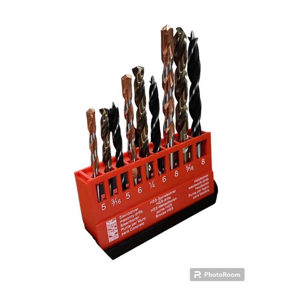 ZI-TEC ชุดดอกสว่านเจาะเหล็ก + ดอกสว่านเจาะไม้, ดอกสว่านเจาะปูน (9 ตัวชุด) มาตรฐานเยอรมัน