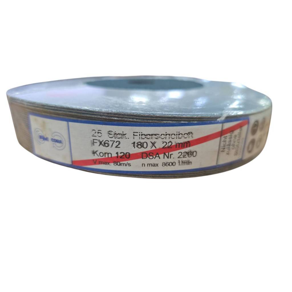 FM Cora (25 แผ่นต่อแพ็ค) แผ่นขัด FiberDisc กระดาษทรายกลม 7นิ้ว FX672 180x22mm.เบอร์ 120 MADE IN GERMANY