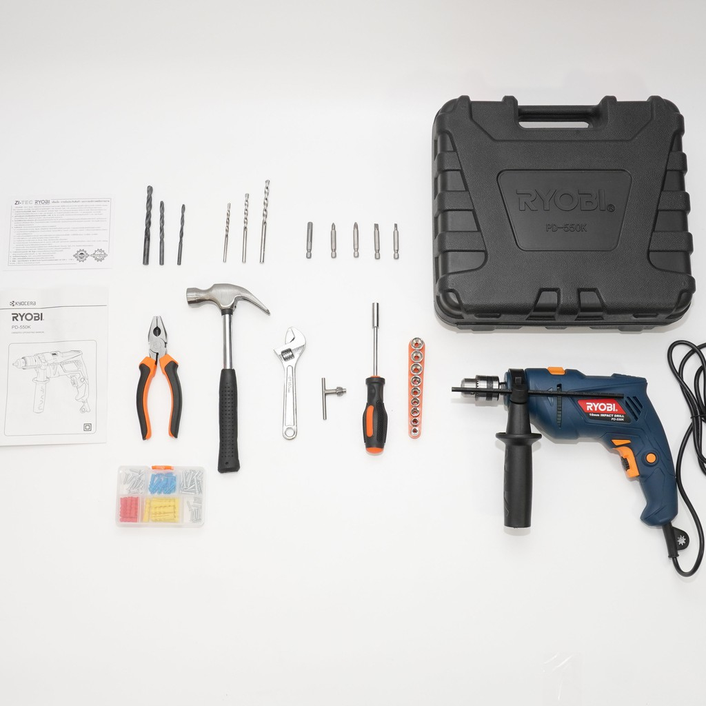 Ryobi ชุดสว่านกระแทก เรียวบิ RYOBI PD-550K 10 มม. 550 วัตต์