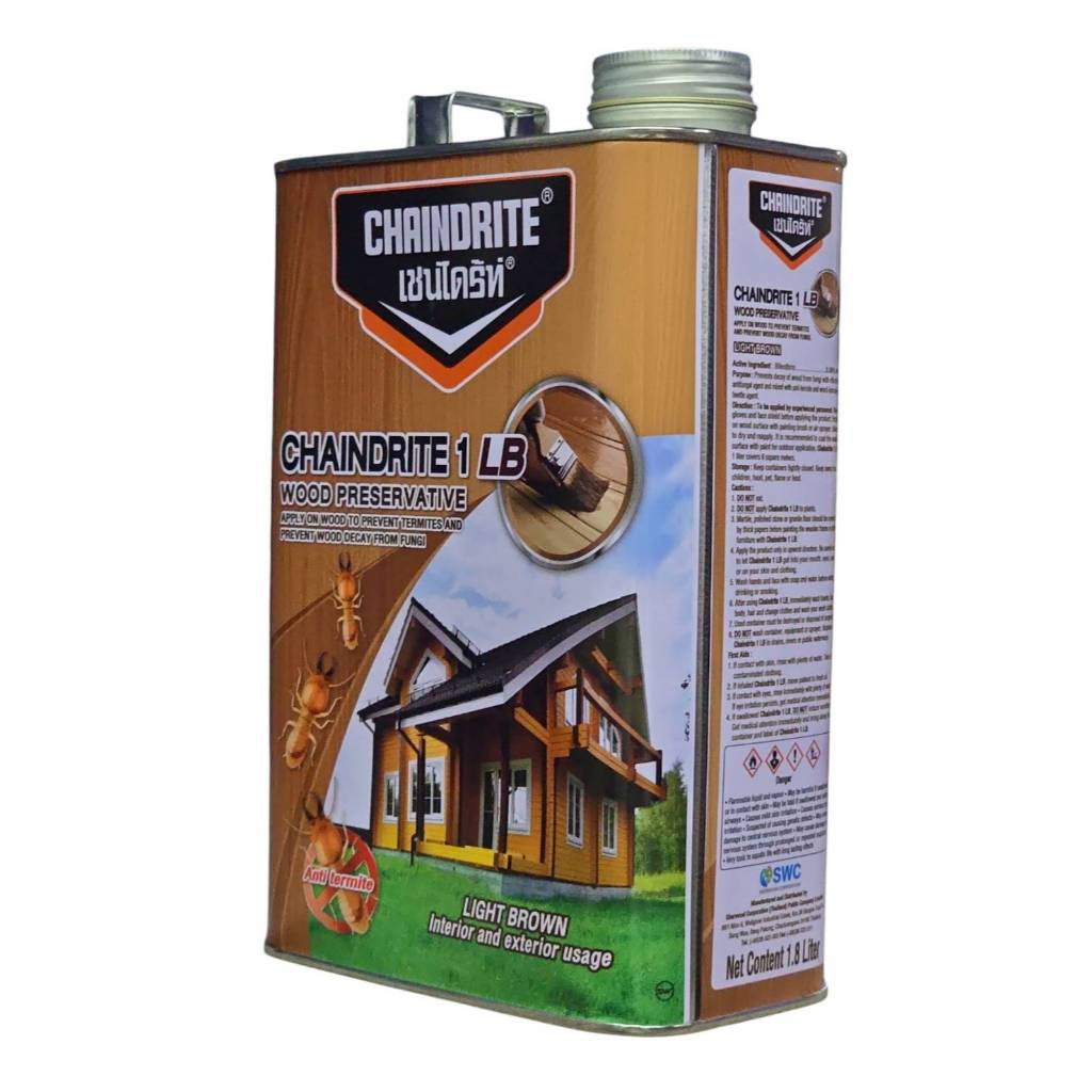 Chaindrite เชนไดร้ท์ 1 รักษาเนื้อไม้ น้ำยารักษาเนื้อไม้ ชนิดทา ป้องกันปลวก มอด เชื้อรา ขนาด 1.8 ลิตร