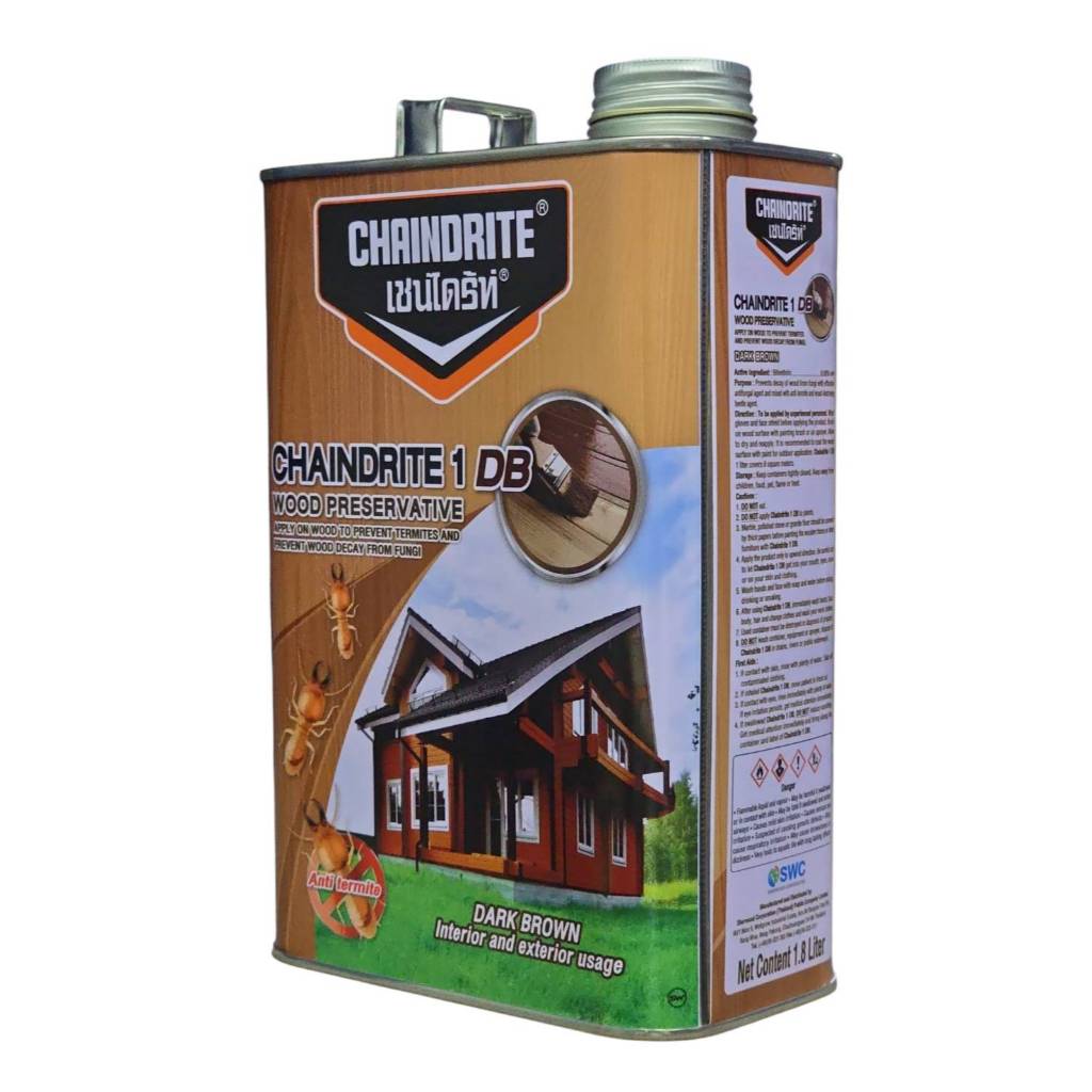 Chaindrite เชนไดร้ท์ 1 รักษาเนื้อไม้ น้ำยารักษาเนื้อไม้ ชนิดทา ป้องกันปลวก มอด เชื้อรา ขนาด 1.8 ลิตร