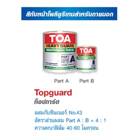 TOA Topguard Enamel สีโพลียูริเทน ทีโอเอ ท็อปการ์ด อีนาเมล ขนาดแกลลอน สี พียู ทอปการ์ด สี PU ระบบ 2K สองส่วน ใช้ ภายนอก