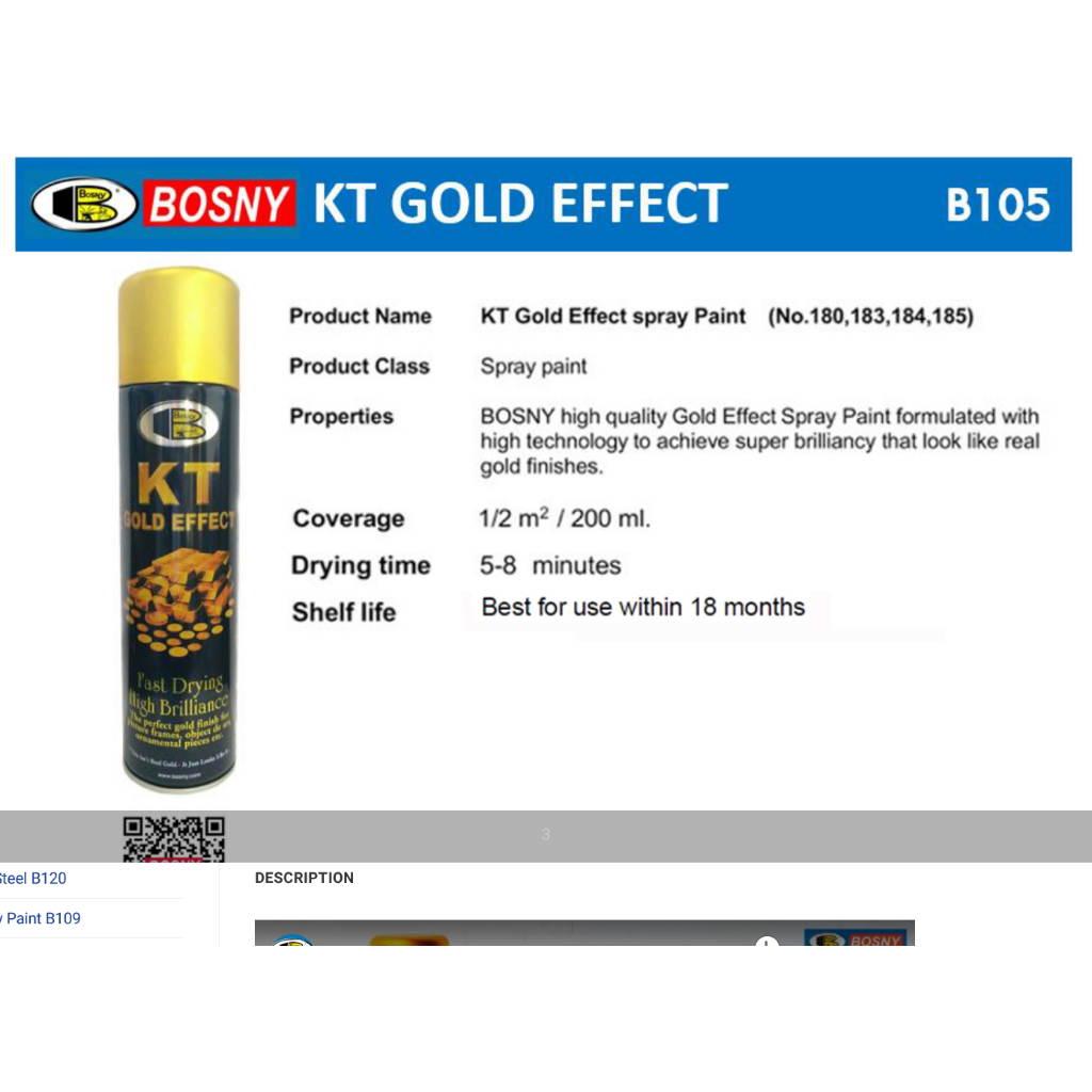 Bosny สเปรย์ทองคำ 18KT #180-185 บอสนี่ สีสเปรย์สีทองคำ ขนาด 200 CC.