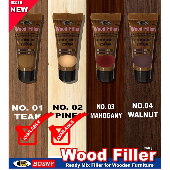 Bosny สีโป้ว ไม้ Wood filler โป้วเฟอร์นิเจอร์ วู๊ดฟิลเลอร์ บอสนี่ bosny 0.2 kg 250 กรัม อุด โป้วไม้ อุดรอยแตก ชำรุด