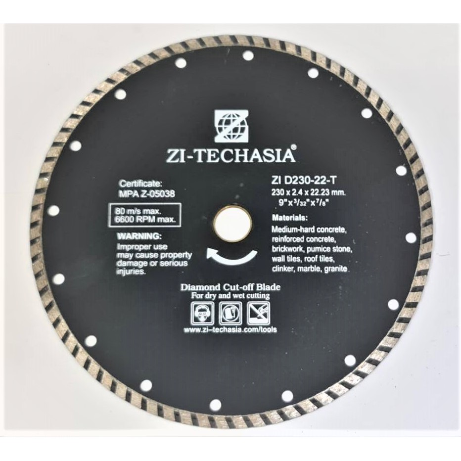 ใบตัดเพชร ZI-TECHASIA รุ่น D230-22-S ขนาด 9 นิ้ว แผ่นตัดเพชร (Diamond Cut-off Blade ZI-TECHASIA D230-22-S)
