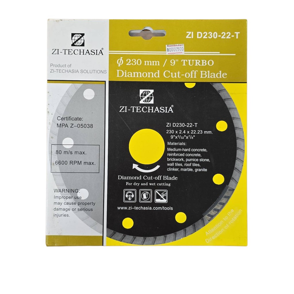 ใบตัดเพชร ZI-TECHASIA รุ่น D230-22-S ขนาด 9 นิ้ว แผ่นตัดเพชร (Diamond Cut-off Blade ZI-TECHASIA D230-22-S)