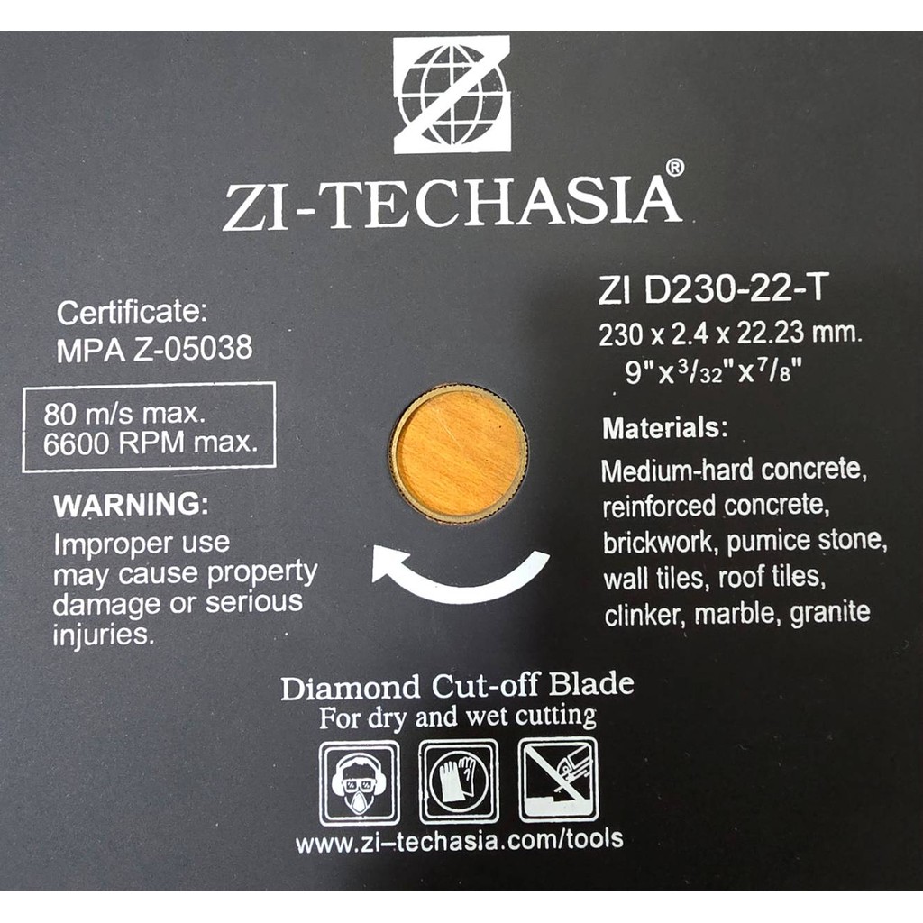 ใบตัดเพชร ZI-TECHASIA รุ่น D230-22-S ขนาด 9 นิ้ว แผ่นตัดเพชร (Diamond Cut-off Blade ZI-TECHASIA D230-22-S)