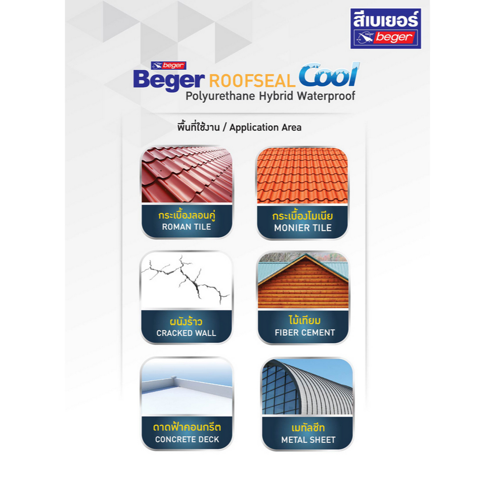 Beger รูฟซีลคูล ROOFSEAL COOL ขนาด 1กก.และ4 กก. สีกันรั่วกันซึม กันร้อน สีทาดาดฟ้า และ สีทาหลังคา