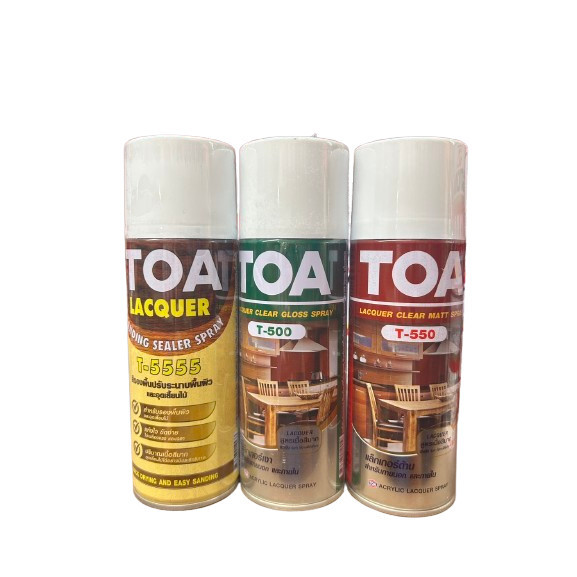TOA สเปรย์ แลคเกอร์ งานไม้ 400cc. (ยกกล่อง 6 กระป๋อง) แลคเกอร์เงา / ด้าน / สีรองพื้นปรับระนาบผิว