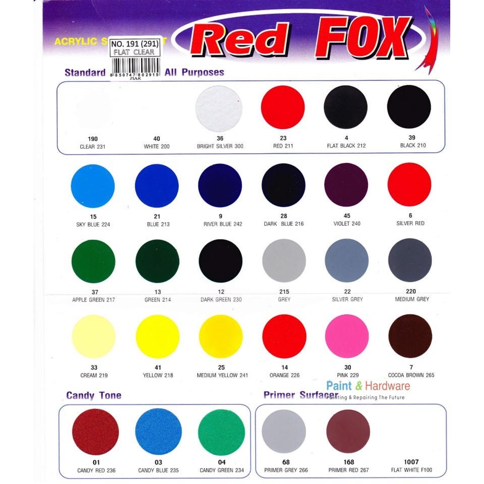 Red fox สีสเปรย์ (จำหน่าย 6 กระป๋อง) เรดฟ๊อกซ์ สีสเปรย์อเนกประสงค์ ขนาด 400 CC.