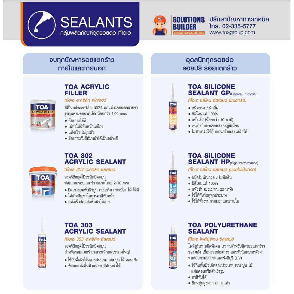 TOA (ยกกล่อง 12 หลอด) ซิลิโคน ซีลแลนท์ เอชพี  ชนิด ไร้กรด ขนาด 280 ml.