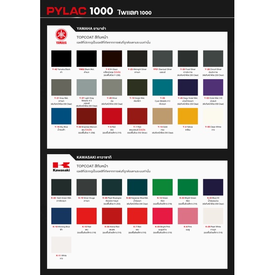 แผ่นตัวอย่างสีสเปรย์ PYLAC1000 แคตตาล็อกสีสเปรย์ ไพแลค 1000 - 1 แผ่น