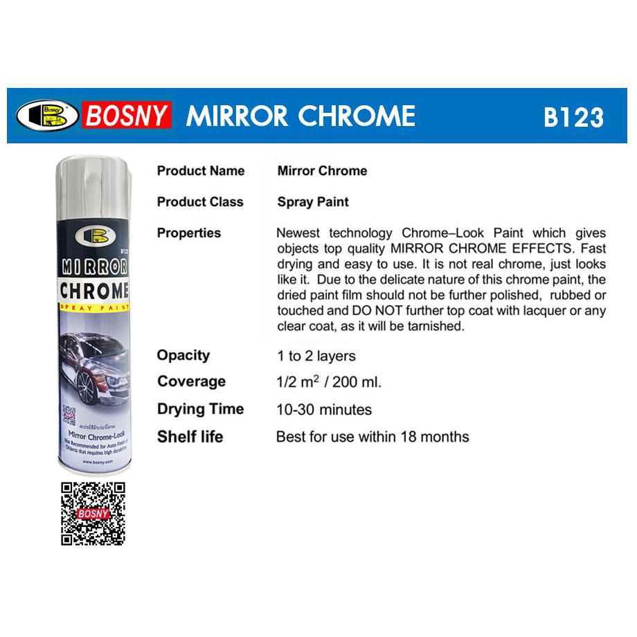 Bosny สเปรย์ มิรเร่อร์โครม Mirror Chrome บอสนี่ ขนาด 300 CC. สเปรย์กระจกเงา โครเมี่ยม