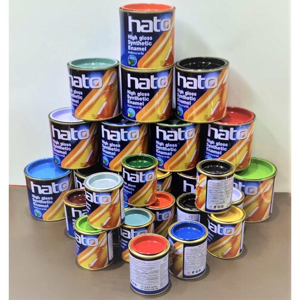 HATO สีเคลือบเงา ฮาโต้ ขนาด 1 ปอนด์(0.2ลิตร) และ 1/4 ปอนด์(0.05ลิตร) มีทุกสี