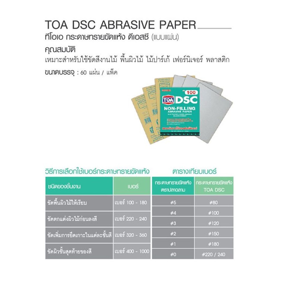TOA ทีโอเอ (ยกแพ็ค 60 แผ่น) กระดาษทรายขัดแห้งยูรีเทน DSC สำหรับขัดไม้ ขัดสียูรีเทน