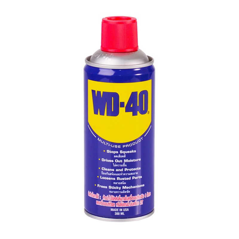 WD-40 น้ำมันอเนกประสงค์ WD40 ขนาด 300 มล. ใช้สำหรับหล่อลื่น คลายติดขัด ไล่ความชื่น ทำความสะอาด และป้องกันสนิม สีใส ไม่ม