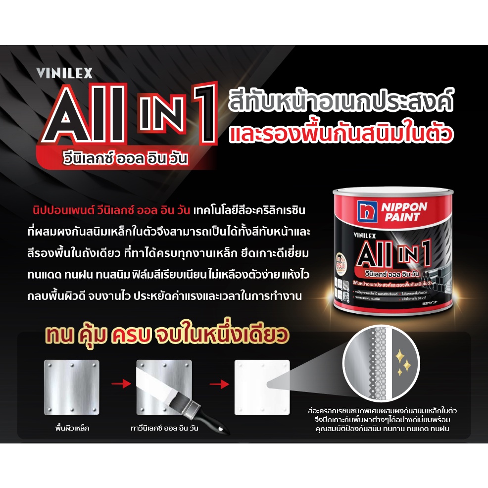 นิปปอนเพนต์ วีนิเลกซ์ ออล อิน วัน สีทับหน้า และ สีรองพื้นกันสนิม ในตัว (Vinilex All in 1) ขนาด 3 ลิตร