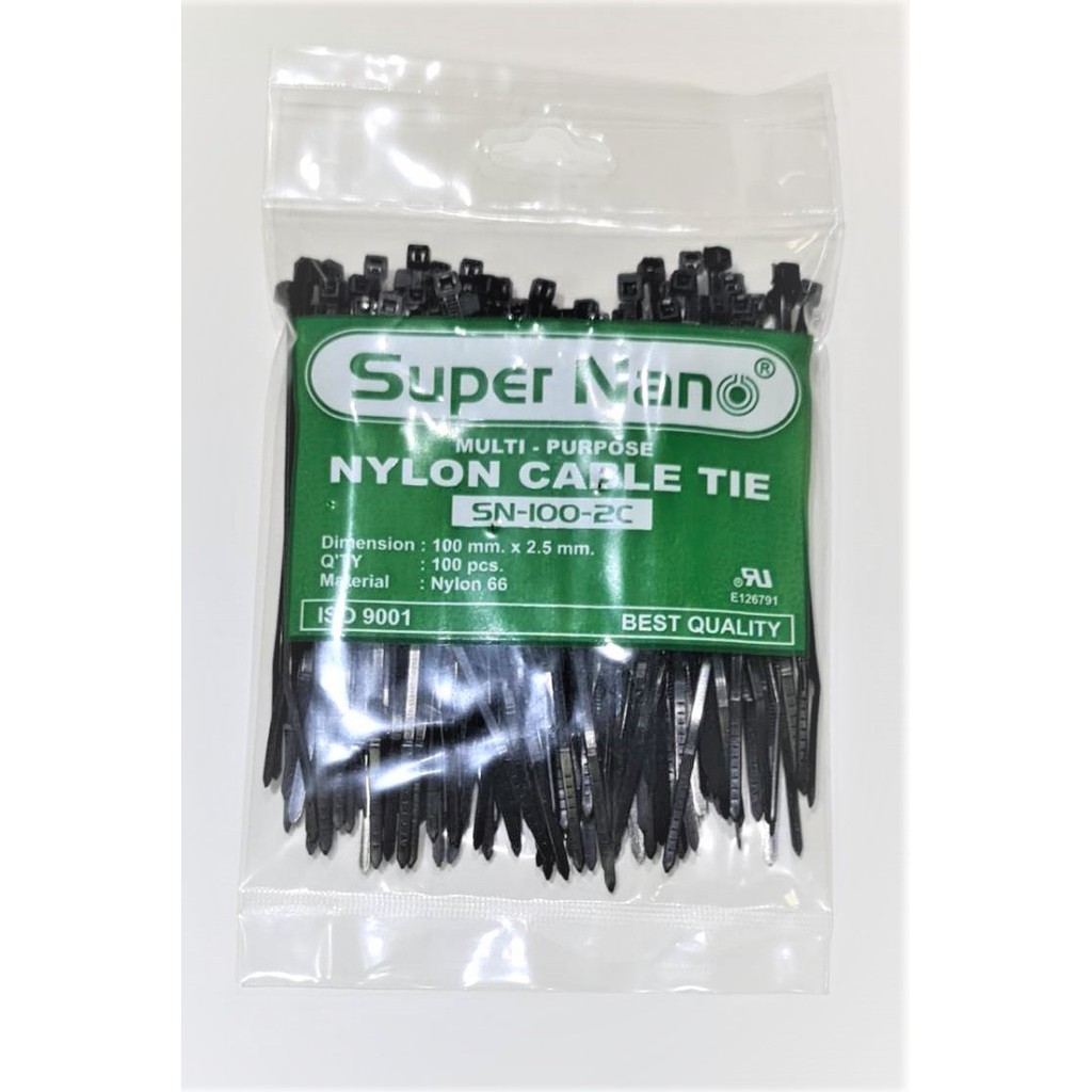 Nano เคเบิ้ลไทร์ ขาว/ดำ  4"  100mmx2.5mm  SN-100-2 (100เส้น) Material : Nylon 66 Best Quality : UL E126791:ISO 9001:2008