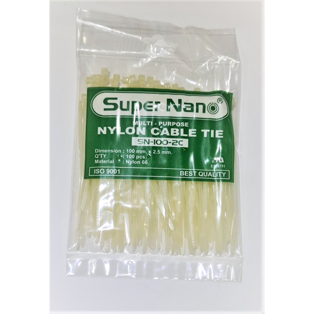 Nano เคเบิ้ลไทร์ ขาว/ดำ  4"  100mmx2.5mm  SN-100-2 (100เส้น) Material : Nylon 66 Best Quality : UL E126791:ISO 9001:2008