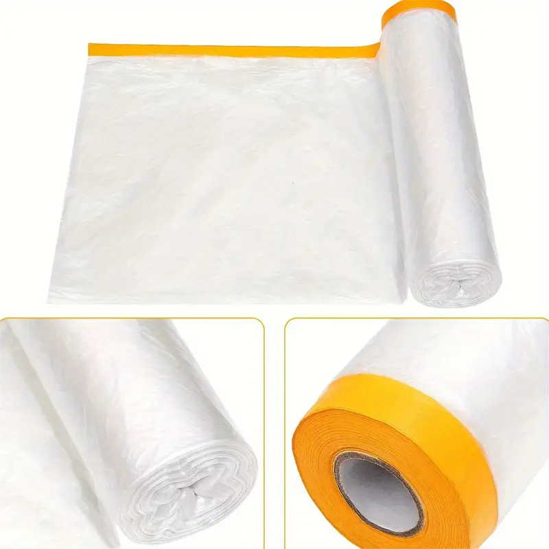 Drop Sheet ดรอปชีท พลาสติกปิดคลุมกันเปื้อน มีเทปกาวสำหรับยึดติด เหมาะสำหรับการเตรียมงานทาสี งานพ่นสี