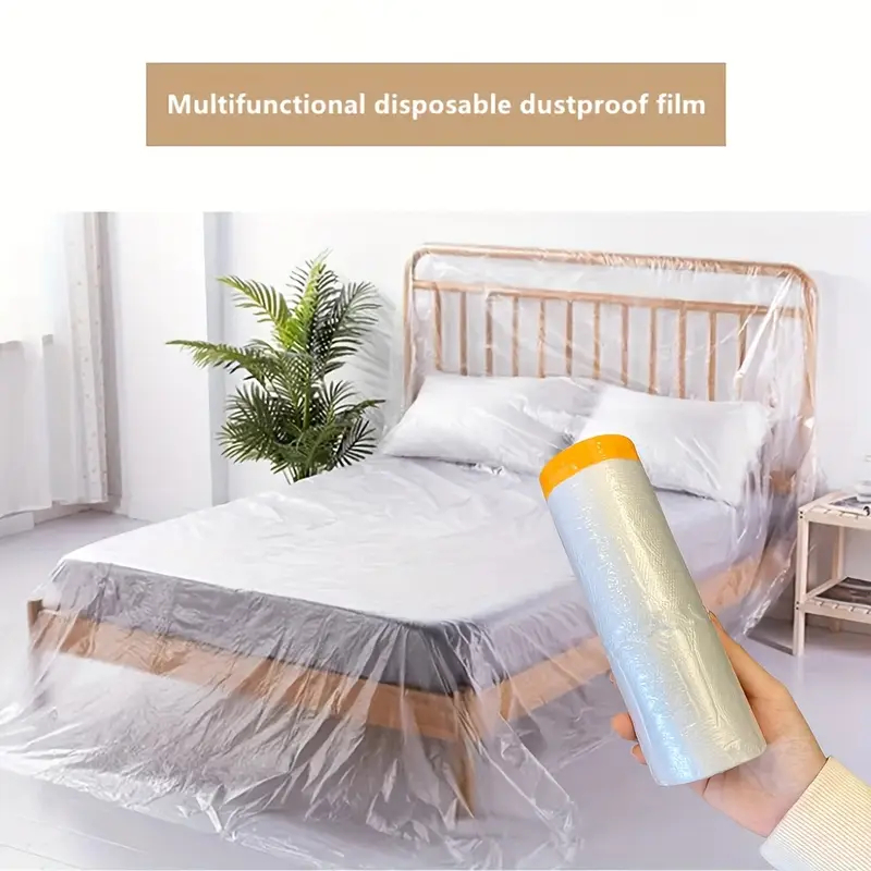 Drop Sheet ดรอปชีท พลาสติกปิดคลุมกันเปื้อน มีเทปกาวสำหรับยึดติด เหมาะสำหรับการเตรียมงานทาสี งานพ่นสี