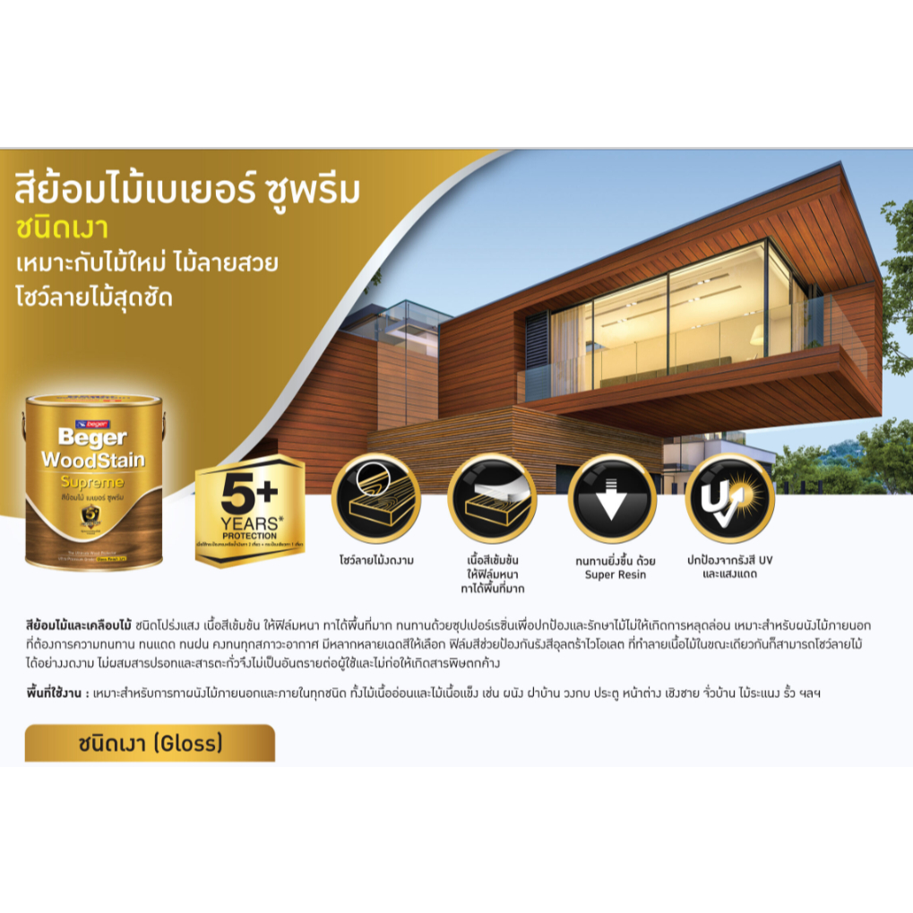 ฺBeger Woodstain Supreme เบเยอร์ วูดสเตน ซูพรีม สีย้อมไม้ เกรดอัลตร้าพรี่เมี่ยม ชนิดเงา และกึ่งเงา 0.946 ลิตร