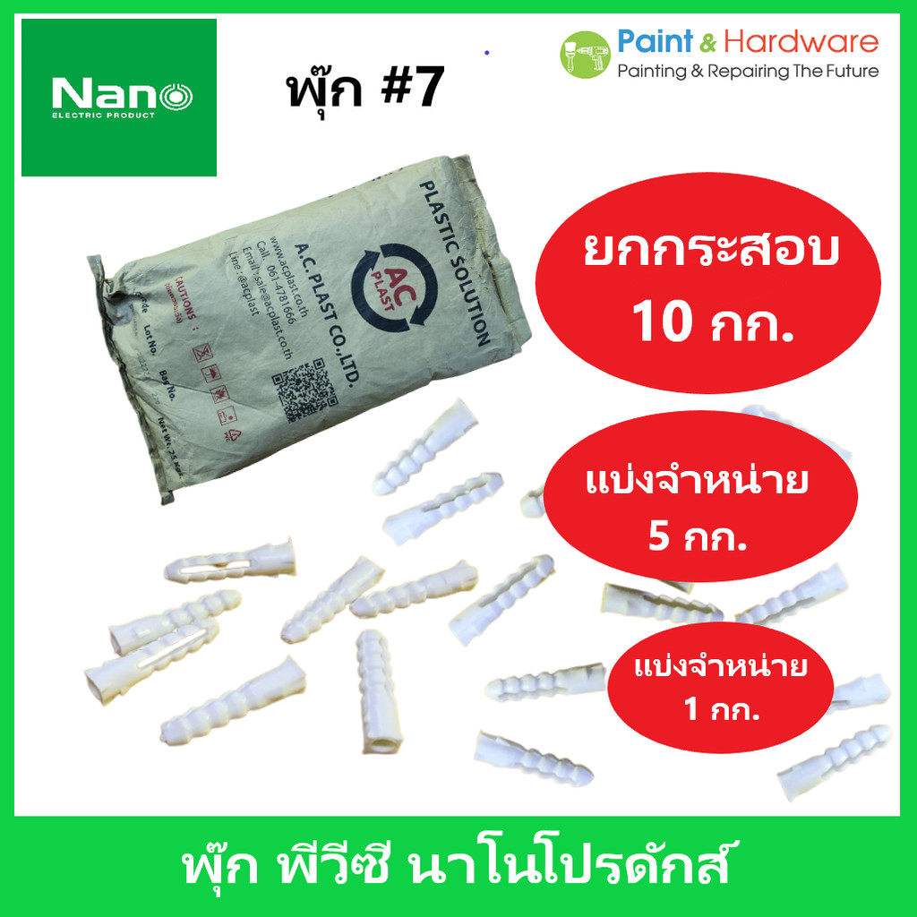 NANO พุกพลาสติก เบอร์ 7 สีขาว Plastic Rawl Plugs จำหน่าย 20 กก./5 กก./1 กก.