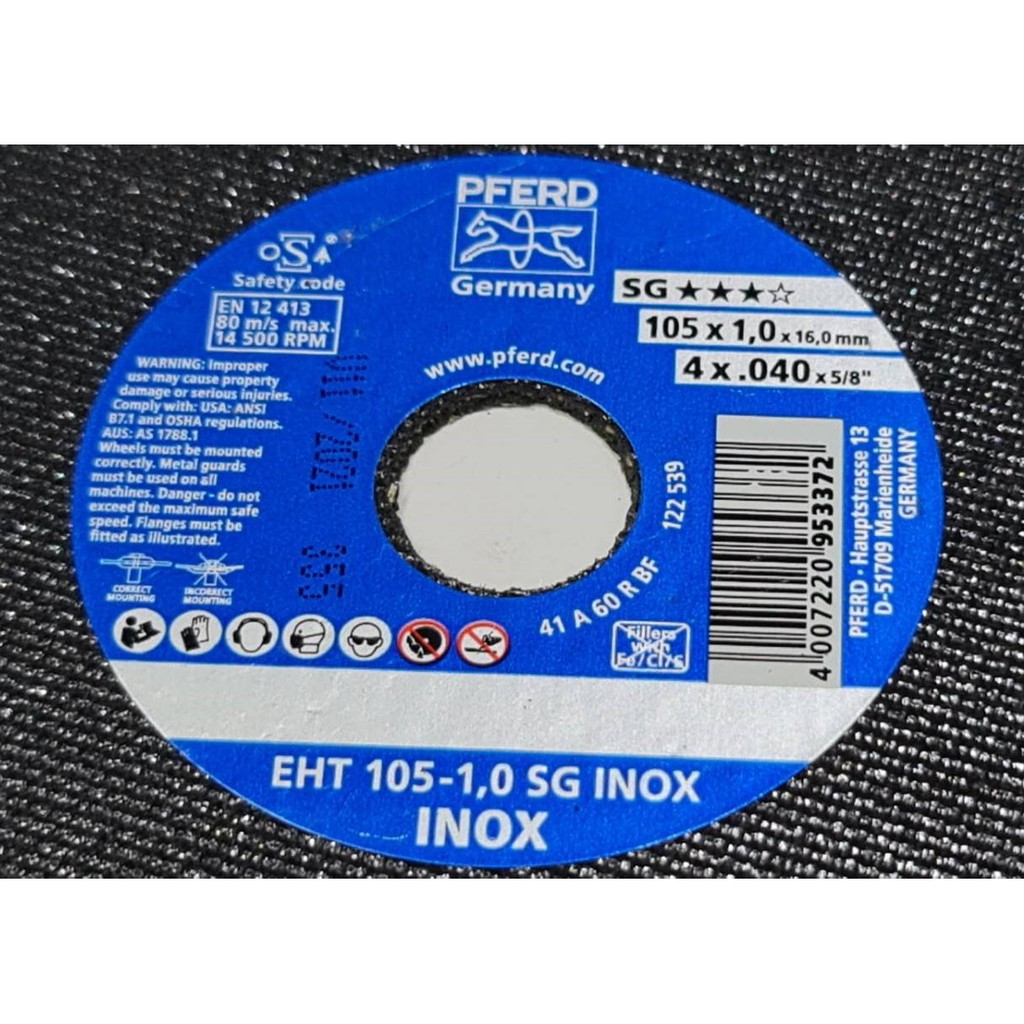 PFERD แผ่นตัดบาง 4" ตัดสเตนเลส 1.0มม. (105x1.0x16.0) EHT 105-1,0 A 60 R SG-INOX