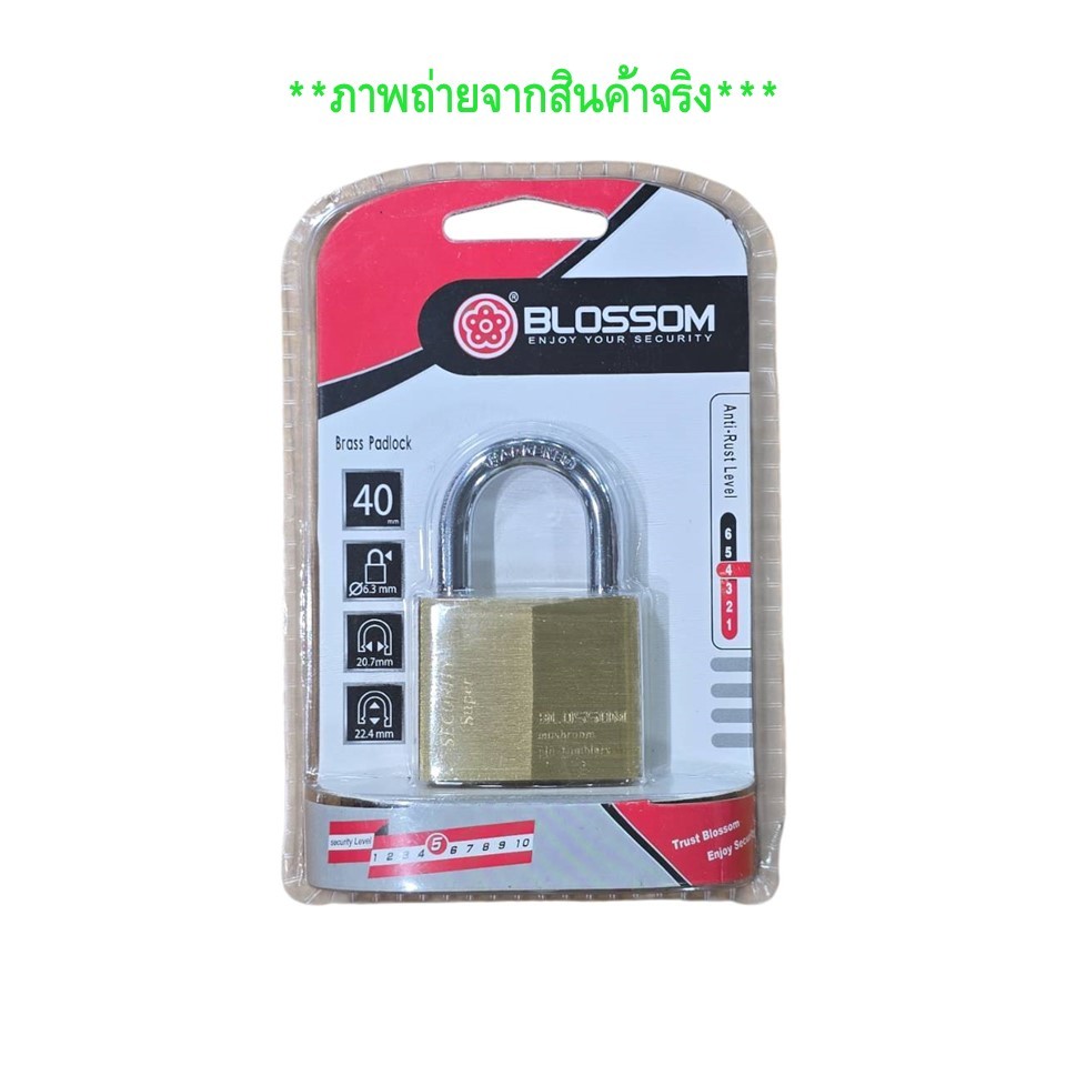 Blossom แม่กุญแจทองเหลืองแท้ (1แถม1)ขนาด 40mm. กุญแจระบบลูกปืนดอกเห็ด กันงัด กันตัด ทนสนิม