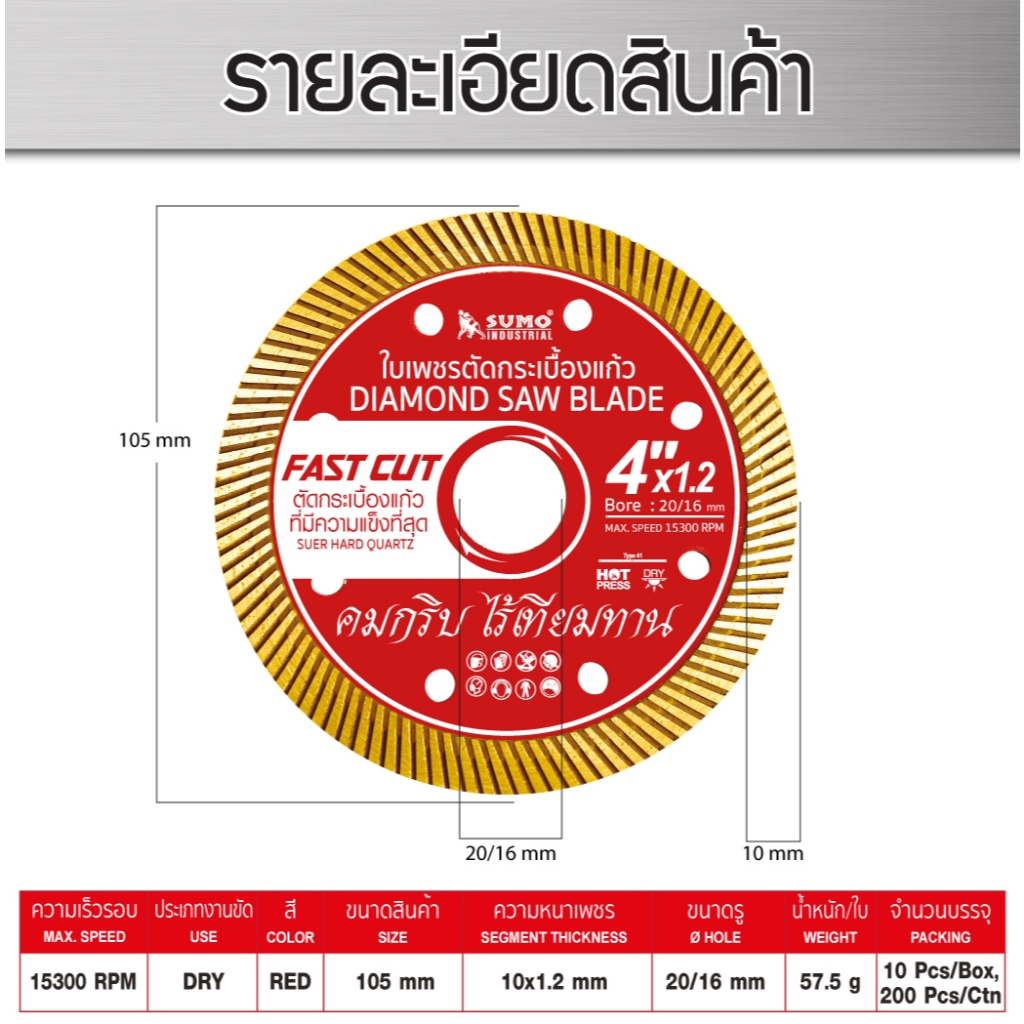 Sumo ใบตัดเพชร กระเบื้องแก้ว Fast Cut ใช้ตัดกระเบื้อง 120x60 cm.สำหรับตัดกระเบื้องขนาดใหญ่