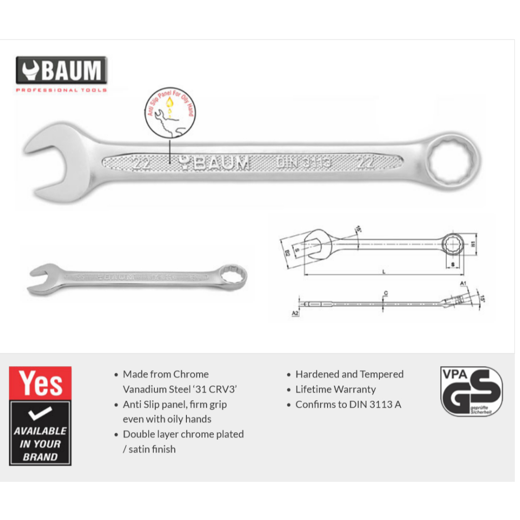 ฺBaum ประแจแหวนข้างปากตาย ประแจรวม BAUM PROFESSIONAL TOOLS รุ่น Art-30 (24/25/26/29/30mm.)