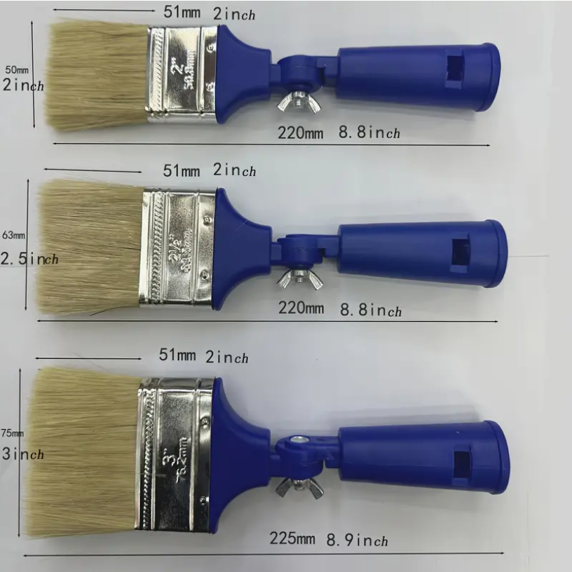 ชุดแปรงทาสีแบบปรับมุมได้สำหรับผนังและรั้ว 3 ชิ้น หลายขนาด ด้ามจับพลาสติก สำหรับสีน้ำมันและสีน้ำ