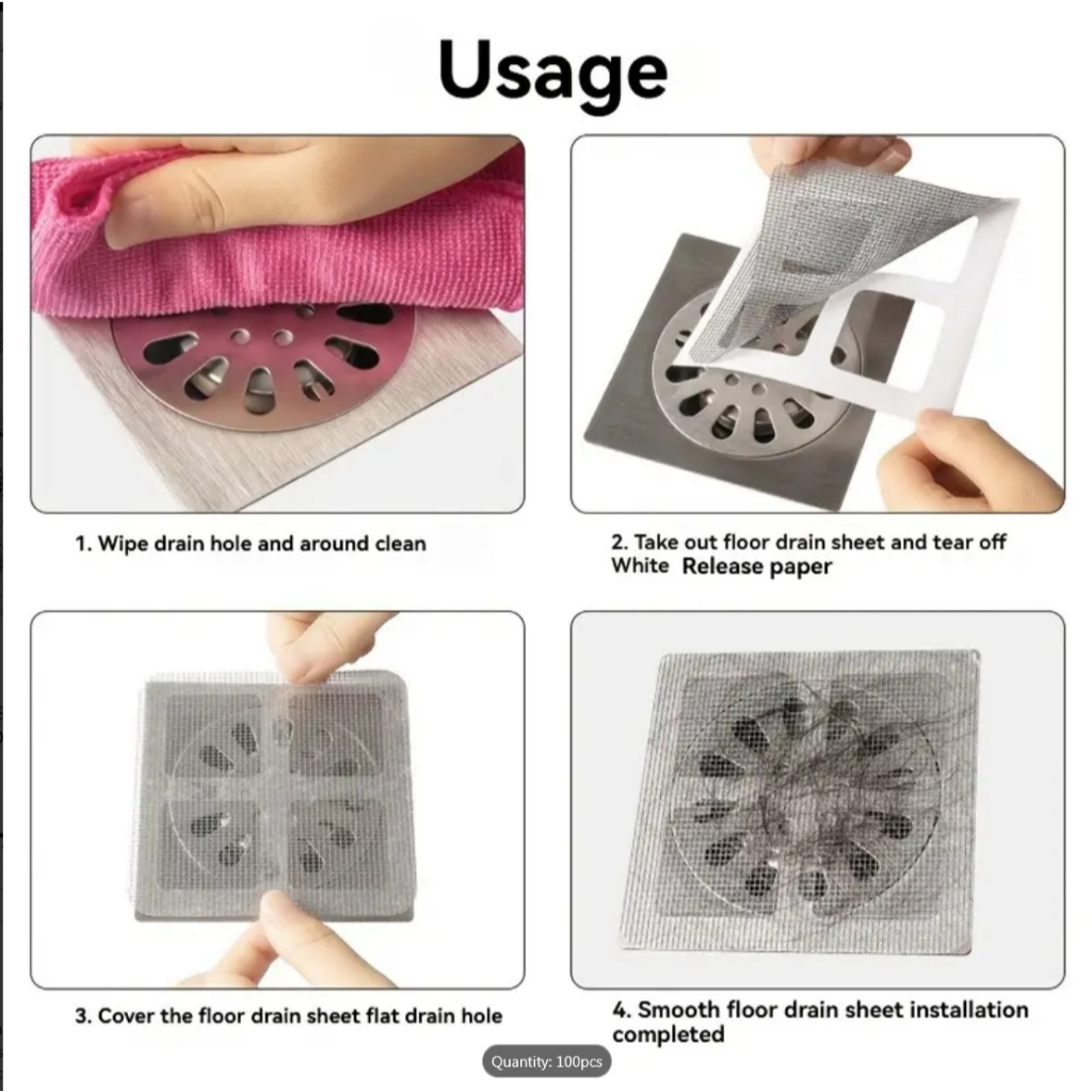 แผ่นสติกเกอร์ ปิดท่อระบายน้ำ แบบมีกาวในตัว ป้องกันการอุดตัน (10ชิ้น/แพ็ค)