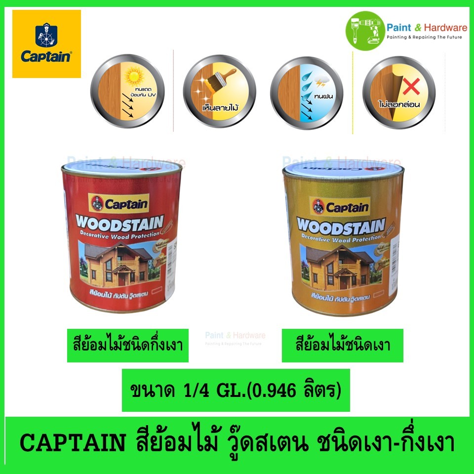 Captain Wood Stain กัปตัน สีย้อมไม้ วู๊ดสเตน ชนิดเงา-กึ่งเงา ขนาด 0.946 ลิตร