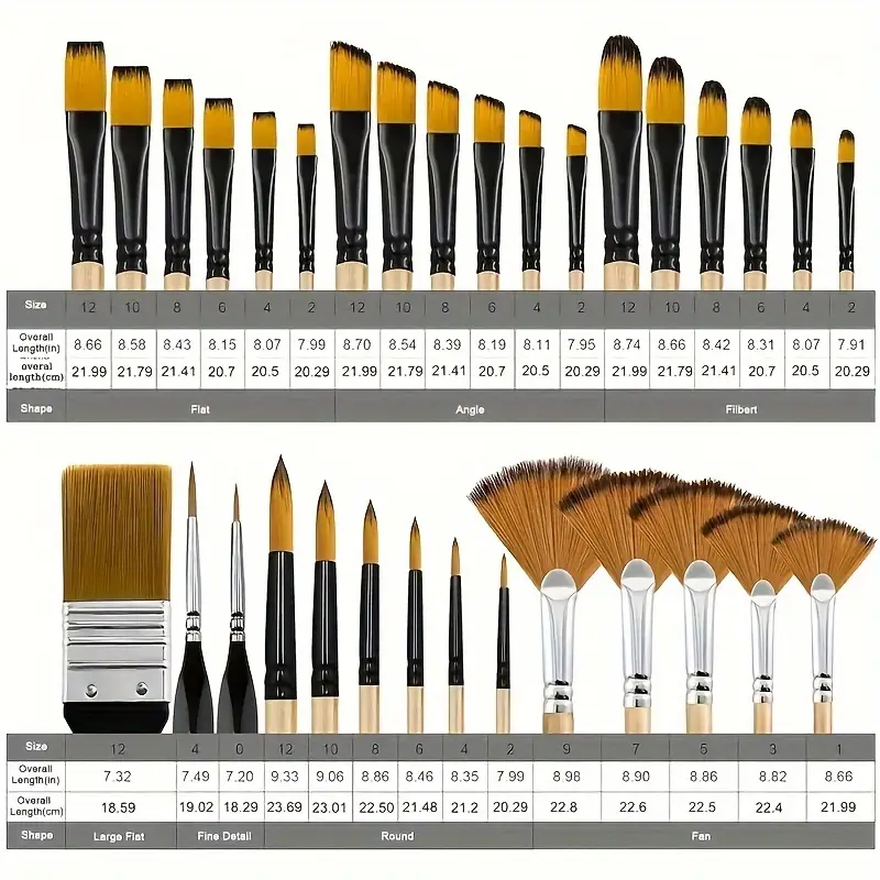 ชุดพู่กัน 32 ด้าม พู่กันระบายสี ขนไนล่อน หลายทรง สำหรับ สีอะคริลิคและสีน้ำมัน