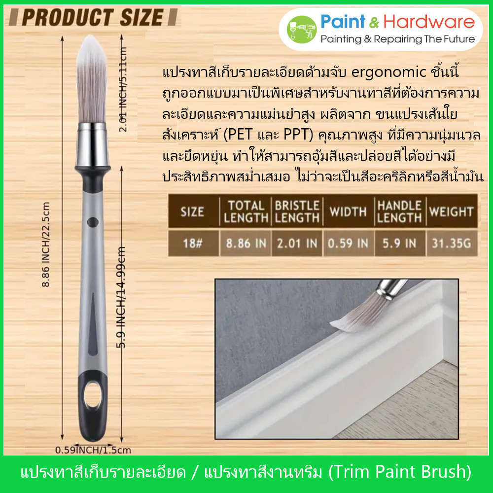 แปรงทาสีเก็บรายละเอียด / แปรงทาสีงานทริม (Trim Paint Brush) ขนแปรงใยสังเคราะห์ พรีเมี่ยม