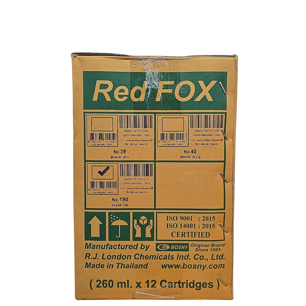 Red Fox ยกกล่อง 12 หลอด ซิลิโคนซีลแลนท์ เรดฟอกซ์ GP F311 ชนิดมีกรด ใส แห้งเร็ว ขนาด 260ml.