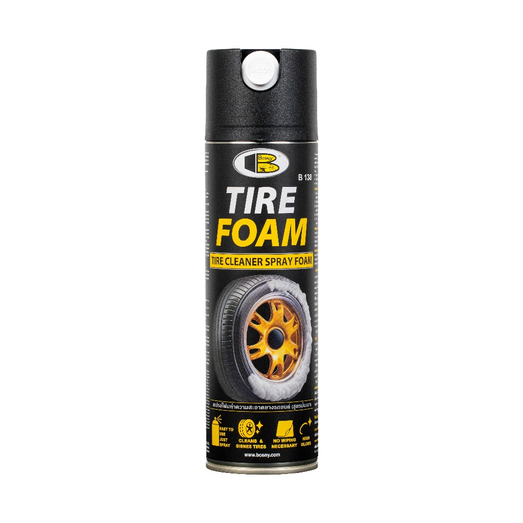 BOSNY B138 TIRE FOAM  สเปรย์โฟมทำความสะอาดยางรถยนต์(สูตรมันเงา) ขนาด 380 มล.