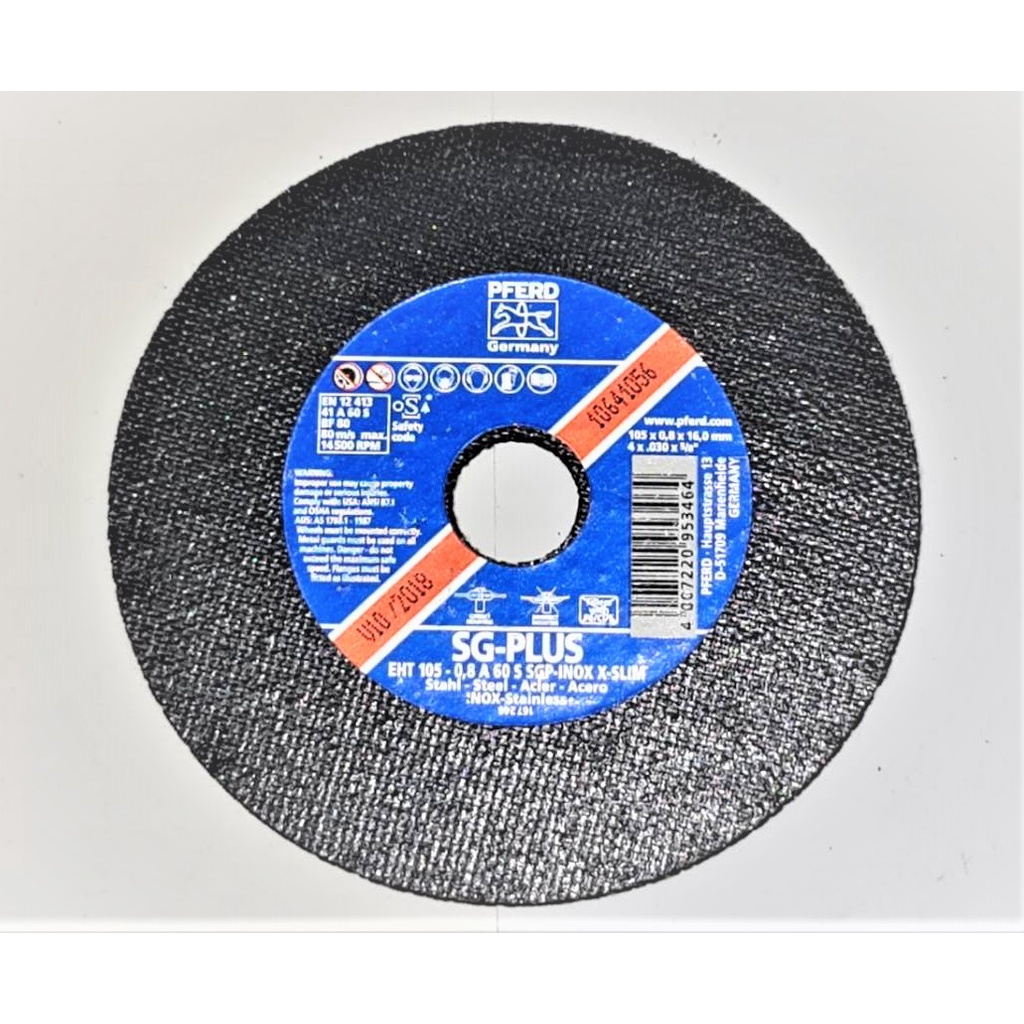 PFERD [ขายยกกล่อง 25 แผ่น] แผ่นตัดบาง 4" ตัดสเตนเลส 0.8มม. (105x0.8x16.0) EHT105-0,8 A6 S SGP-INOX X-SLIM แผ่นตัดบาง
