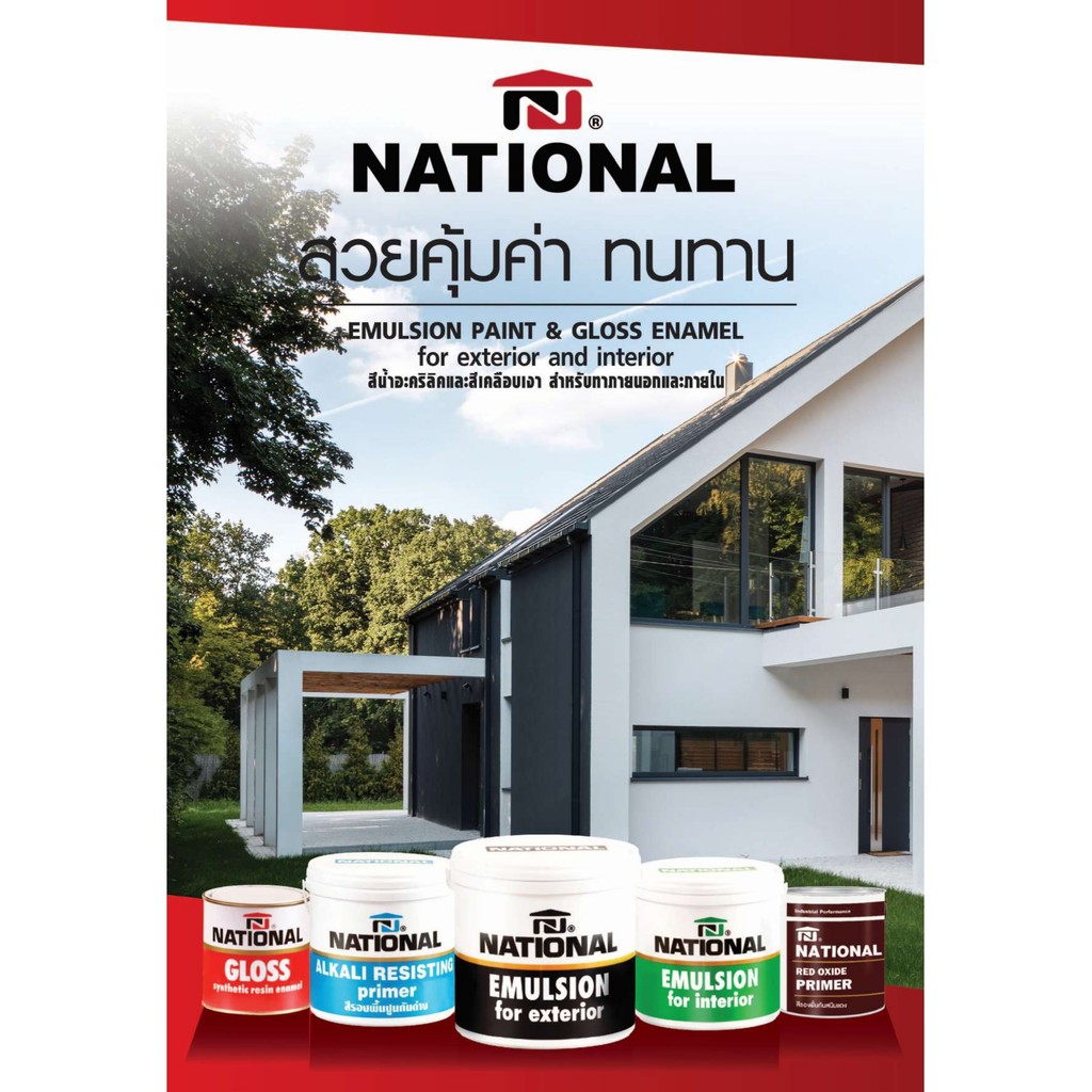 ์National สีรองพื้นปูนใหม่กันด่าง สูตรน้ำ มี 3 ขนาด 18 ลิตร/9ลิตร/3ลิตร