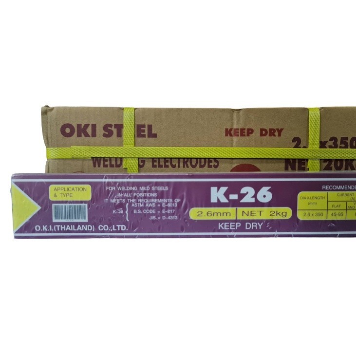 OKI (ยกกล่อง 20 กก.) ลวดเชื่อมเหล็กเหนียว โอกิ รุ่น K-26 ขนาด 2.6 มม. E6013 เชื่อมง่ายทนทาน ของแท้