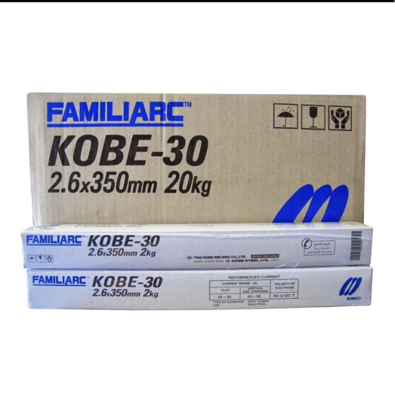 KOBE-30 [ยกกล่อง 20 กก.] ลวดเชื่อมเหล็กเหนียวไฟฟ้า โกเบ ขนาด 2.6/ 3.2/ 4.0 มม. (กล่องขาว) ลวด E6013