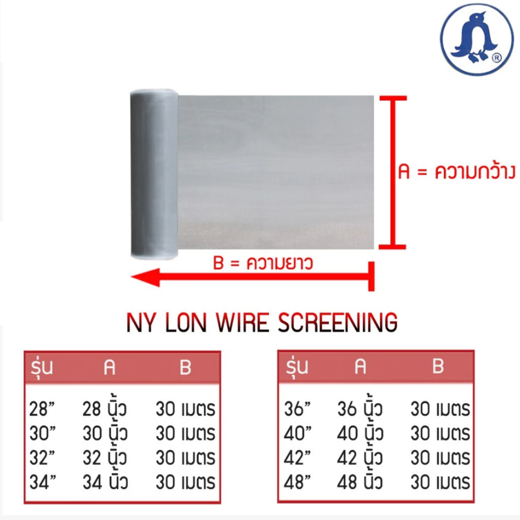 Penguin HDPE insect screen  มุ้งลวดไนล่อน ตรานกเพนกวิน มุ้งใยสังเคราะห์ สำหรับบานประตูและหน้าต่าง