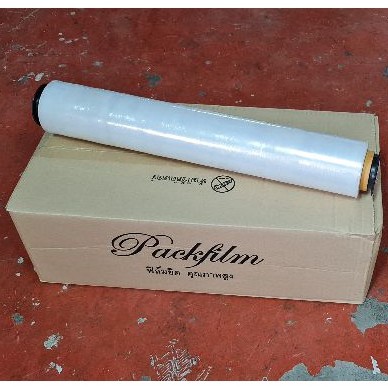 ฟิล์มยืดพันพาเลทหนา 15micron ม้วนละ 1.5kgs.กว้าง 50cm ยาว 180 เมตร+บูทฝาปิดแกนหัวท้าย